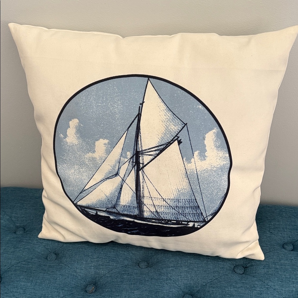 Nautical Sailboat Print Throw Pillow-18x19